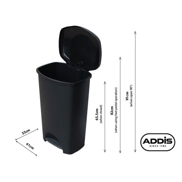 Addis Plastic Family Kitchen Utility Bin, 50 Litre, New Black with ...