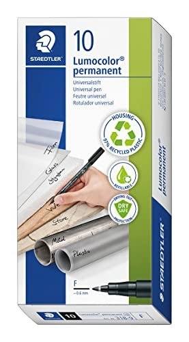 STAEDTLER 318-9 Lumocolor Permanent Pen, Fine Line Width, 0.6mm - Black (Box of 10)