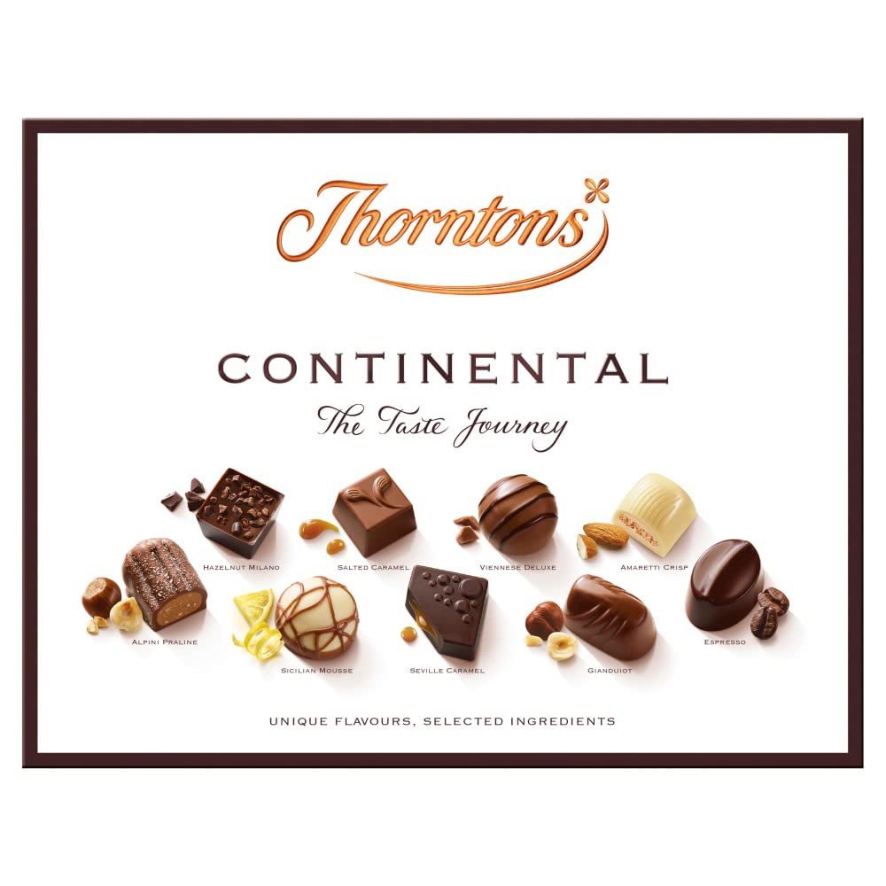 Thorntons Continental Dark Chocolate Gift, Perfect for Sharing, Gifts for Women and Men, Unique Flavours Milk, White, Dark Chocolate, 264g