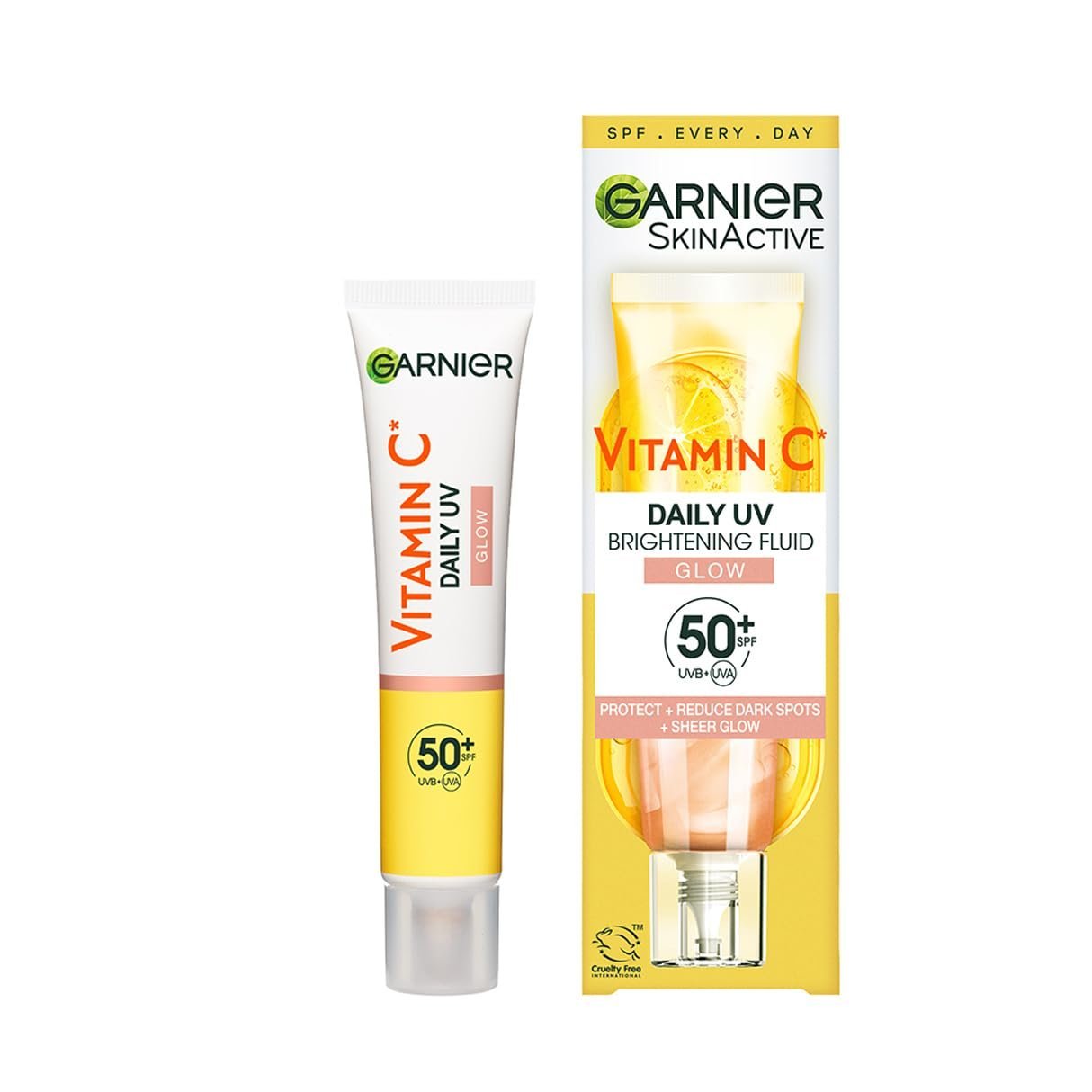 51O4bJ6nqZL.jpg Garnier Vitamin C Daily UV Brightening Fluid Sheer Glow, SPF50+, Prevents + Corrects Sun Damages + Evens Skin tone, Face & Neck, For all skin types, Cruelty-Free, Vegan, 50ml - Image 1