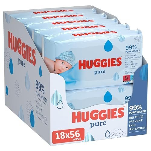 Huggies Pure, Baby Wipes, 18 Packs (1008 Wipes Total) - 99 Percent Pure Water Wipes - Fragrance Free for Gentle Cleaning and Protection - Natural Wet Wipes