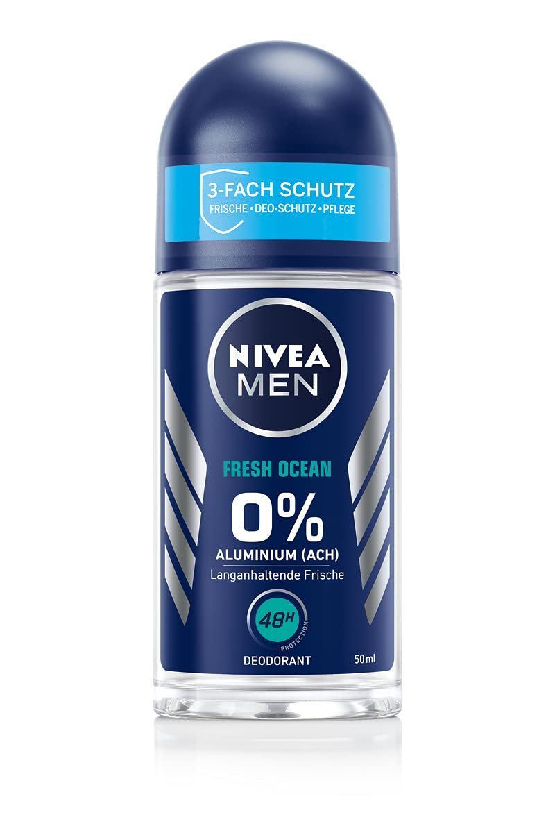NIVEA MEN Fresh Ocean Deo Roll-On (50 ml), Deo ohne Aluminium (ACH) mit 48h Schutz, Deodorant mit NIVEA MEN Pflegekomplex und antibakteriellen Wirkstoffen