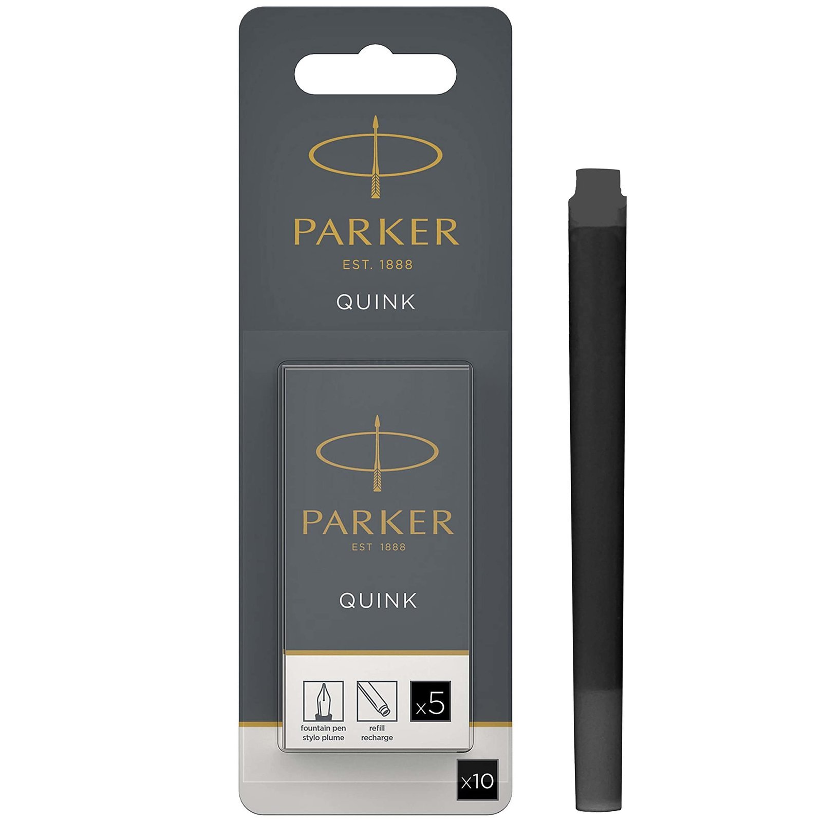 Parker Fountain Pen Ink Refill Cartridges | Long | Black QUINK Ink | 10 Count (Blister)
