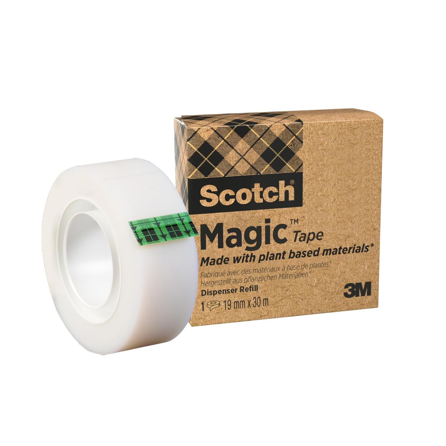 61CqLbVCPL.jpg Scotch Magic Tape Invisible A Greener Choice - 1 Roll 19 mm x 30 m, White - Ideal For School, Home and Office - Image 1