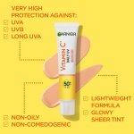 Garnier Vitamin C Daily UV Brightening Fluid Sheer Glow, SPF50+, Prevents + Corrects Sun Damages + Evens Skin tone, Face & Neck, For all skin types, Cruelty-Free, Vegan, 50ml - Image 3