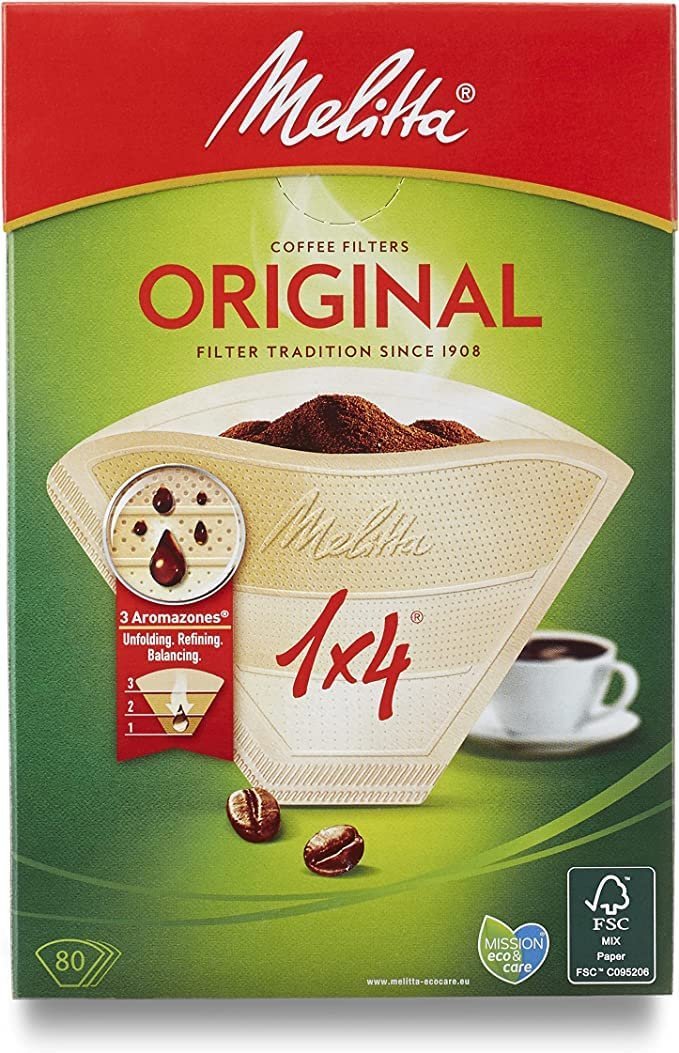 Melitta Original Coffee Filters, 80 per Box, Size 1x4, For Filter Coffee Machines, Natural Brown