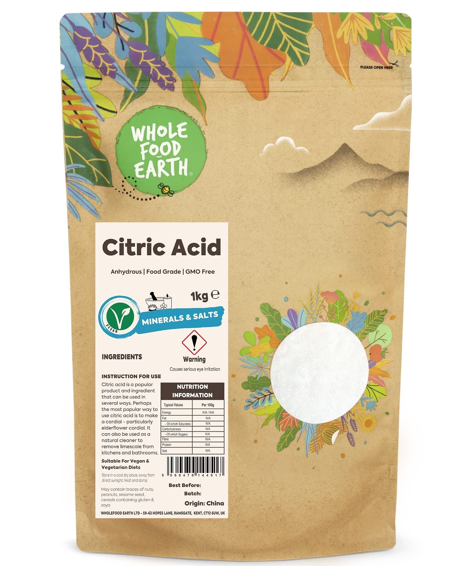 710Ck-AVYL.jpg Wholefood Earth Citric Acid 1kg | Anhydrous | Food Grade - Image 1