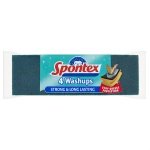 Spontex Washups General Purpose Sponge Scourers, Long Lasting, 4 count (Pack of 1), Yellow Spongegreen Scourer