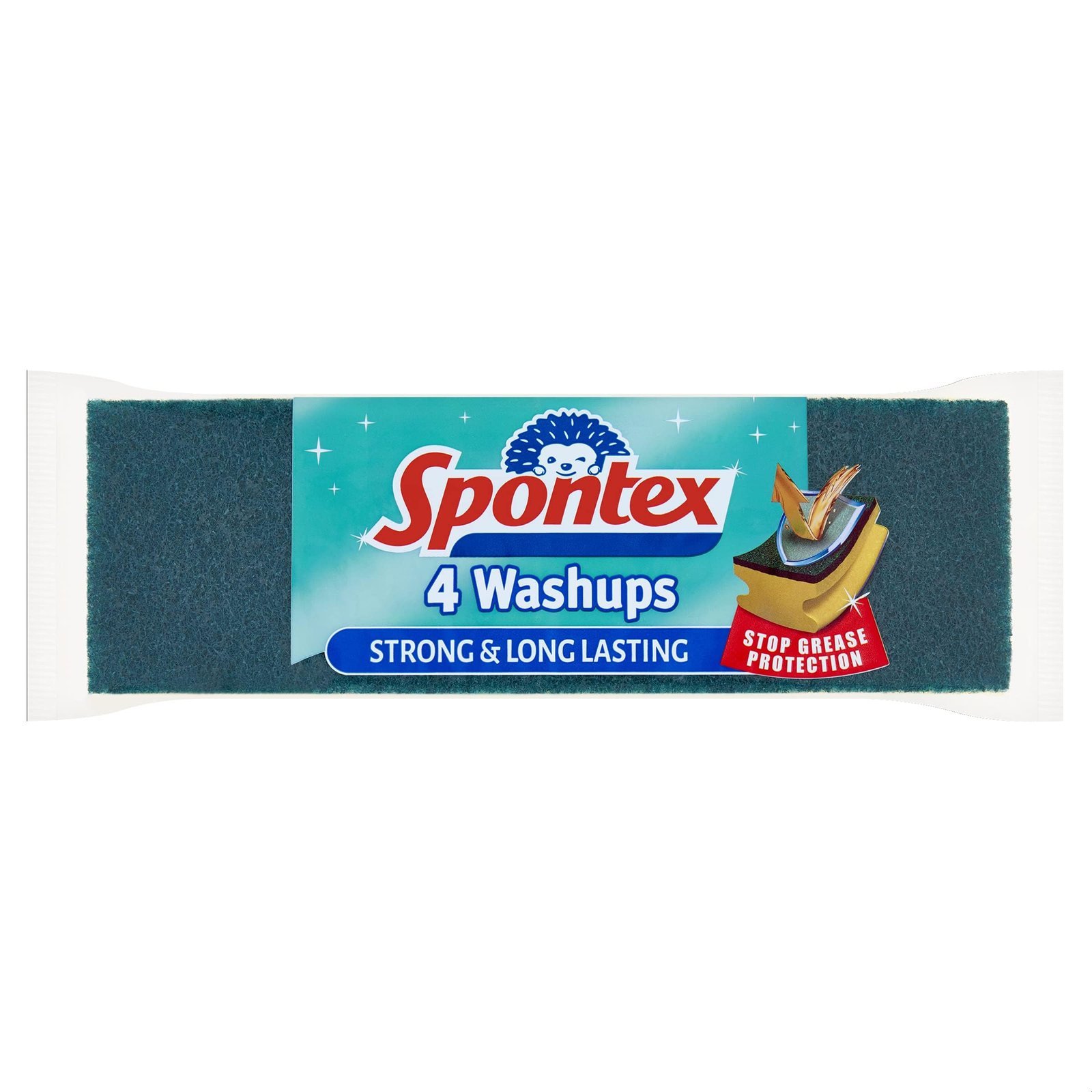 Spontex Washups General Purpose Sponge Scourers, Long Lasting, 4 count (Pack of 1), Yellow Spongegreen Scourer