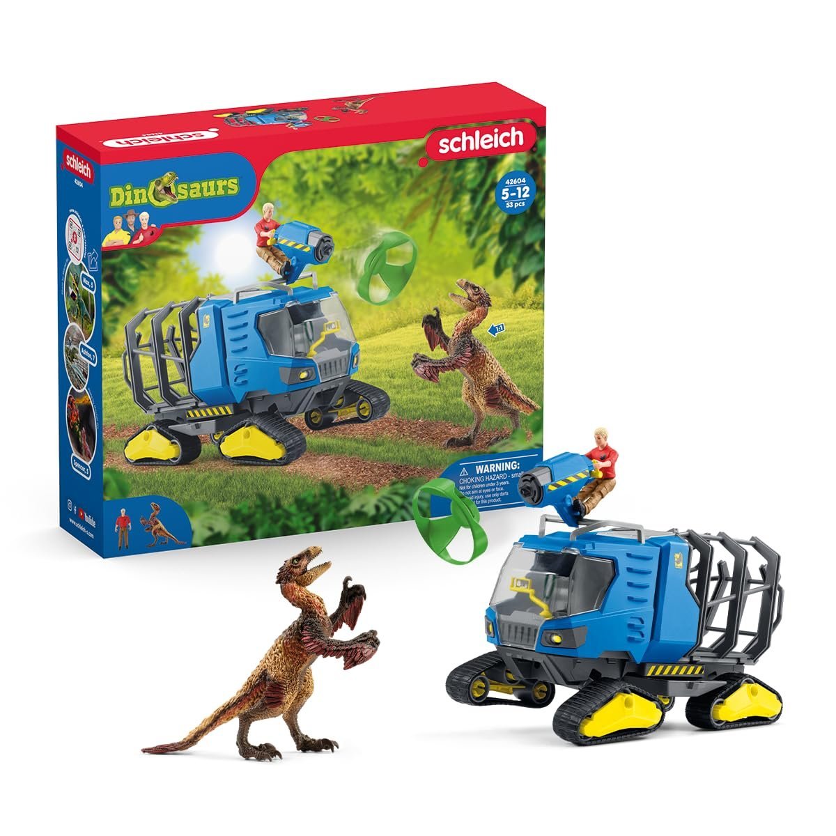 schleich Dinosaurs 42604 Realistic Dakotaraptor and Truck with Scientist Playset - Jurassic Collection Dinosaur Action Figure and Vehicle with Scientist - Toys Gift for Boys, Girls, Kids Ages 4+