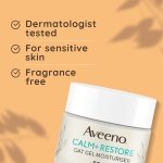 Aveeno Face Calm+Restore Oat Gel Moisturiser (1x 50ml), Face Moisturiser to Instantly Soothe and Replenish the Skin's Moisture Barrier, Intensely Nourishing Day Cream, Tested on Sensitive Skin - Image 7