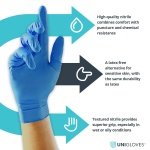 Unigloves Unicare GS0033 Nitrile Examination - Multipurpose Powder Free Disposable Gloves, Box of 100 Gloves, Blue, Medium - Image 5