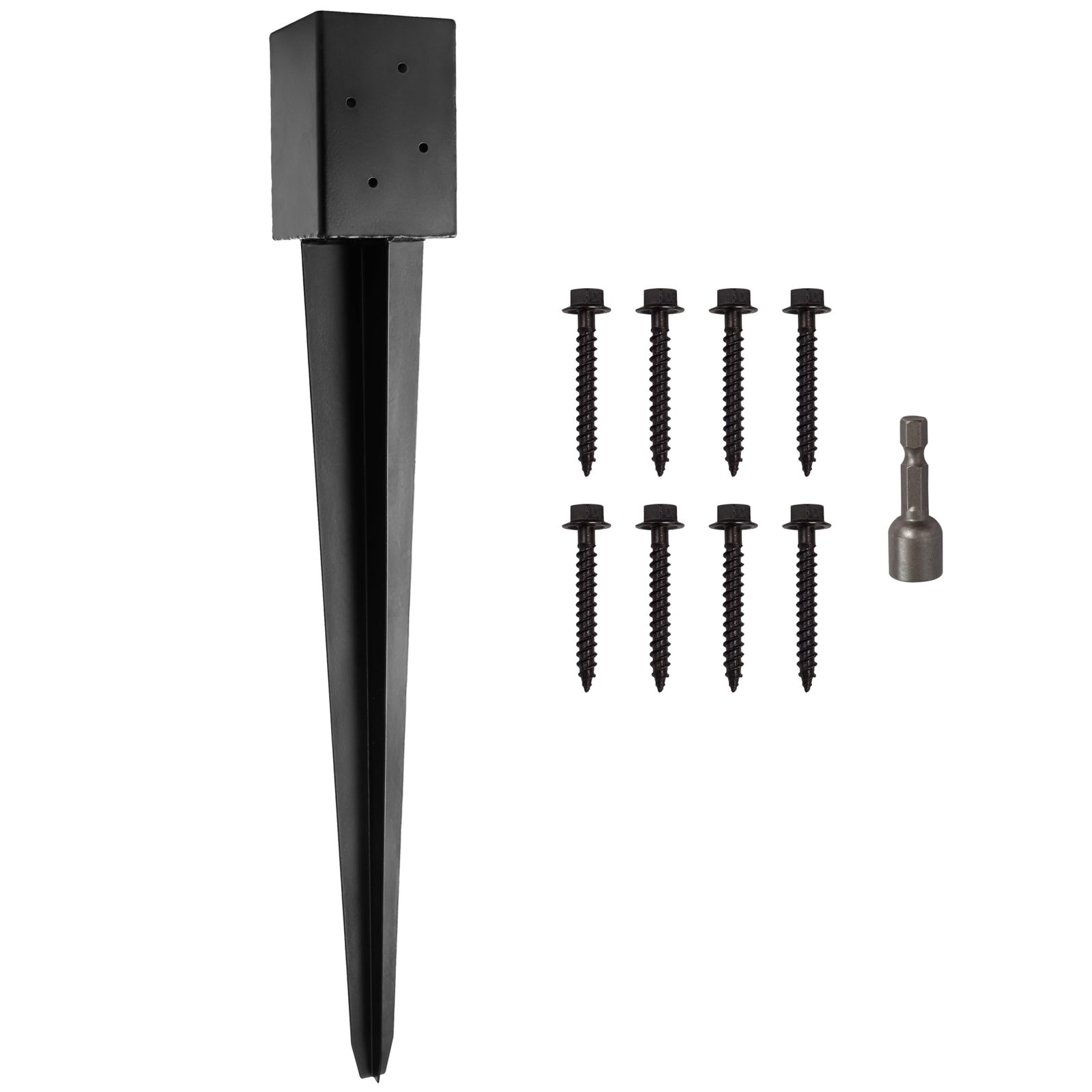 LADECH 4x4 Fence Post Anchor Ground Spike 36” Length Metal Black Powder Coated – Mailbox Post Anchors – Fit 3.5x3.5 Lumber (1, Black)