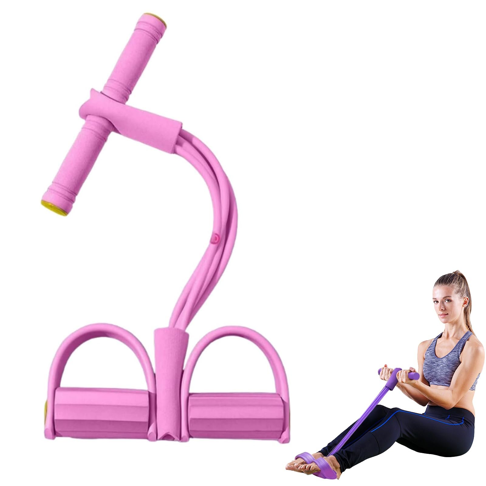 6 Tubes Foot Pedal Resistance Band, Sit up Exercise Equipment, Elastic Bands for Exercise, Foot Resistance Bands, Workout Bands, Exercises Equipment for Home Use (pink)
