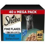 Sheba Fine Flakes in Jelly – Fish Collection – Wet cat food pouches for adult cats – 40x85g pack