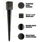 LADECH 4x4 Fence Post Anchor Ground Spike 36” Length Metal Black Powder Coated – Mailbox Post Anchors – Fit 3.5x3.5 Lumber (1, Black) - Image 7