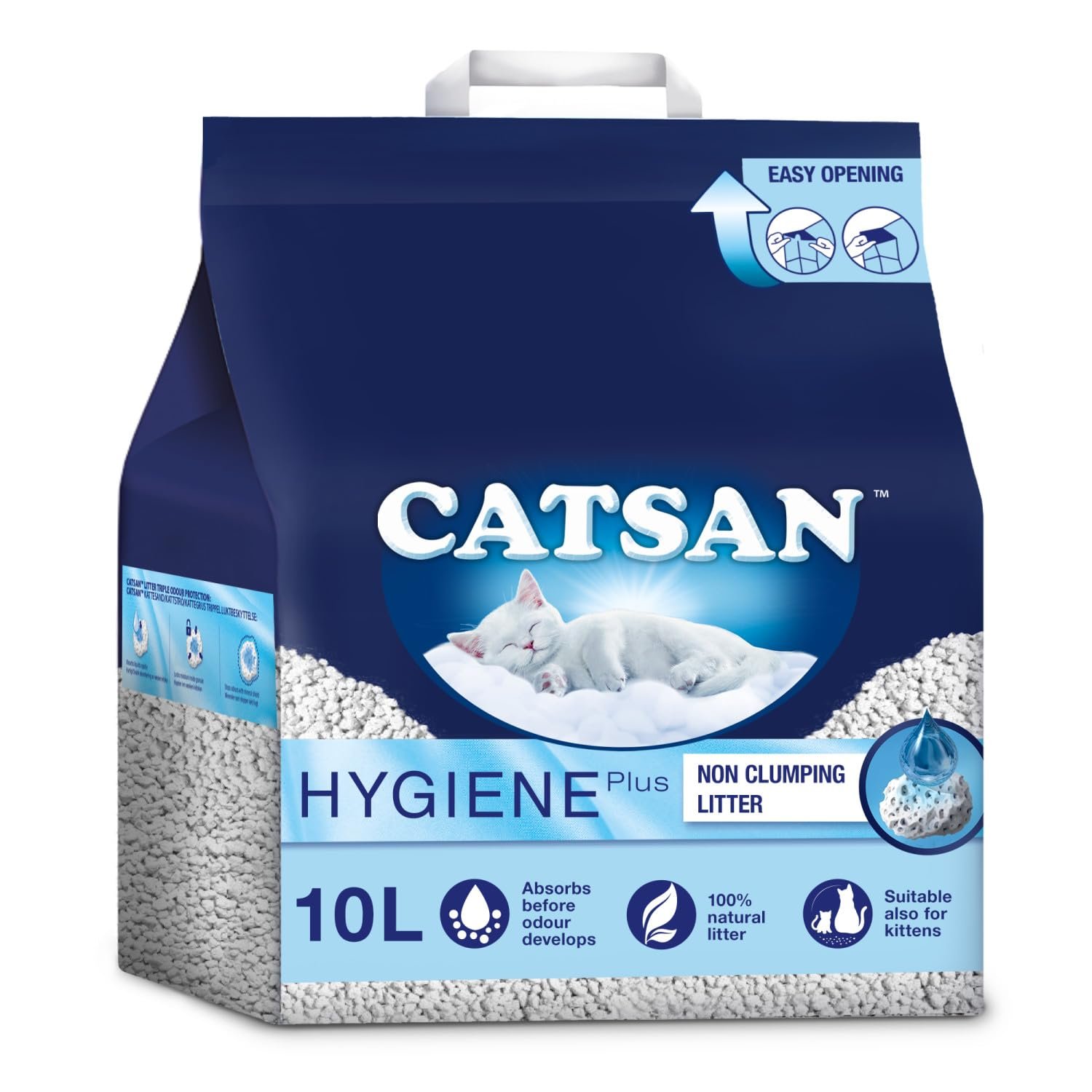 Catsan Hygiene Non-Clumping Cat Litter, 100 Percent Natural, Absorbent, 10 Litre, White