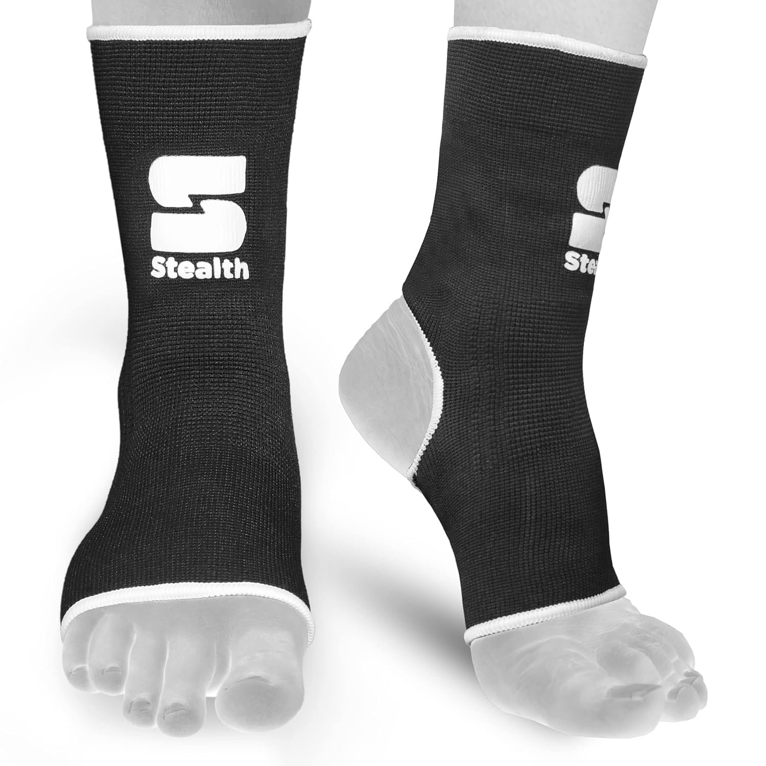Stealth Sports Ankle Support |Durable Compression Ankle Support for MMA, Muay Thai, Kickboxing, and Gym Training | Flexible, Breathable, and Non-Slip Design for Maximum Stability (Black, L/XL)