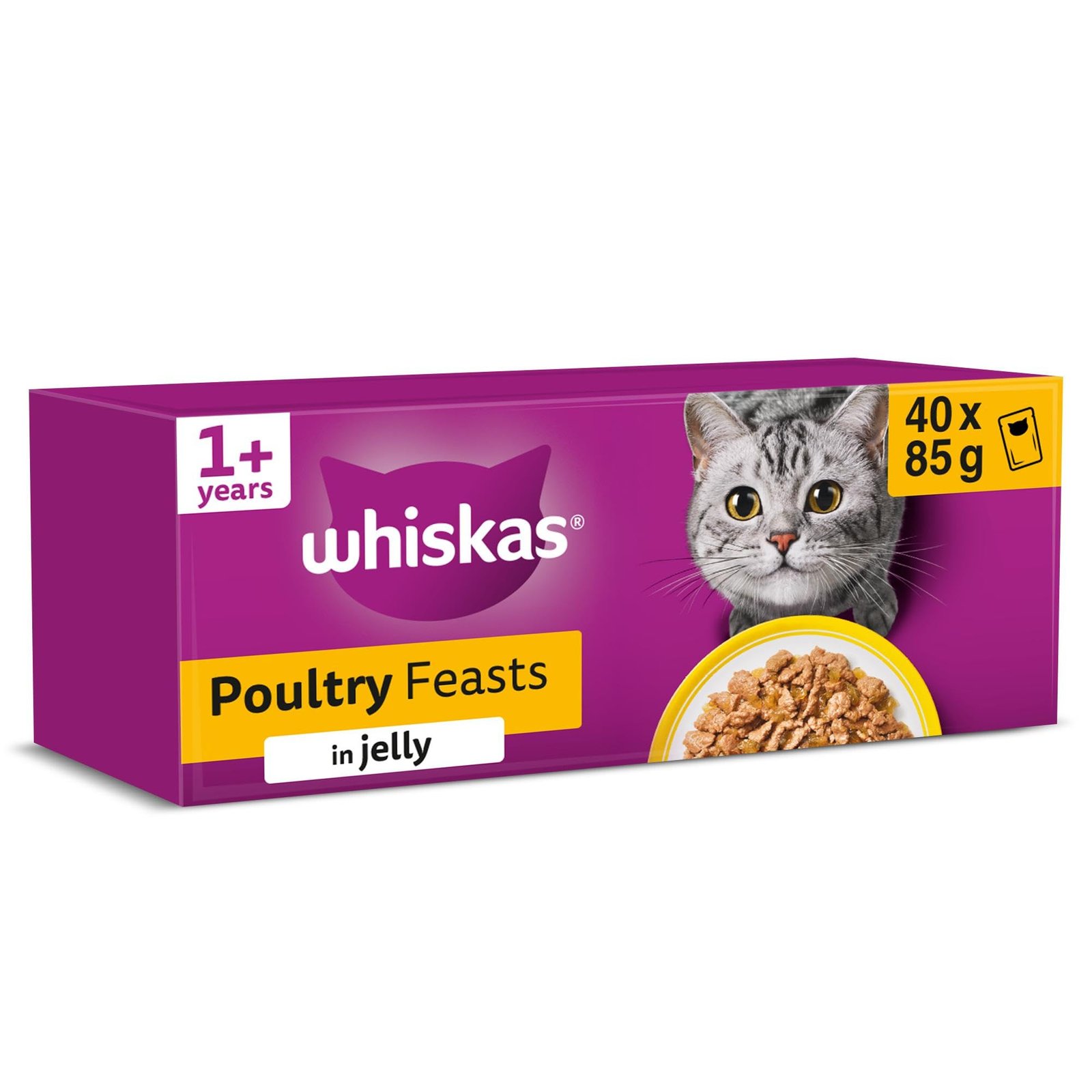 WHISKAS Adult Wet Cat Food in Jelly 40x85g Poultry Feasts
